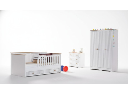 Children's room, teen room, white bed, dresser, wardrobe, 3-piece
