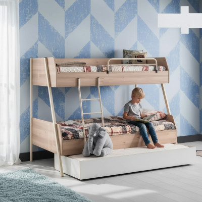 Triple bunk bed with three sleeping spaces.