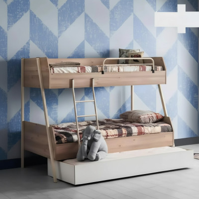 Triple bunk bed with three sleeping spaces.