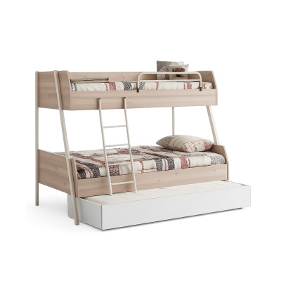Triple bunk bed with three sleeping spaces.