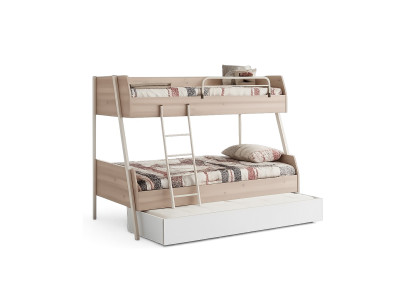 Triple bunk bed with three sleeping spaces.