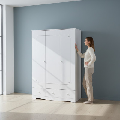 Wardrobe Closet Furniture Bedroom Cabinets Wood White Loft Interior
