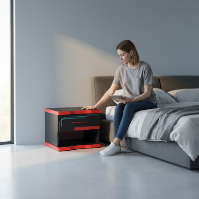 Modern black nightstand, designer nightstand in the children's room, new furniture.