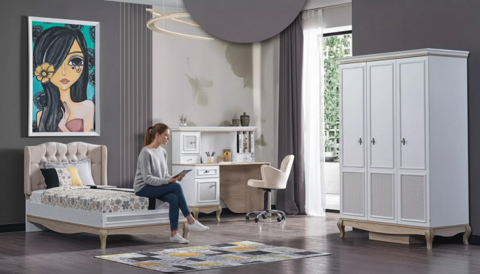 Children's youth room bed + desk + wardrobe 3-piece