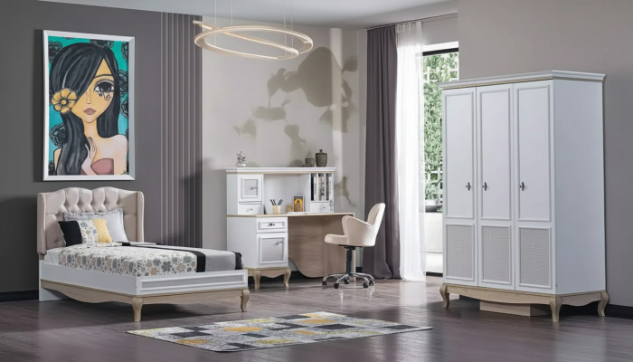 Children's youth room bed + desk + wardrobe 3-piece