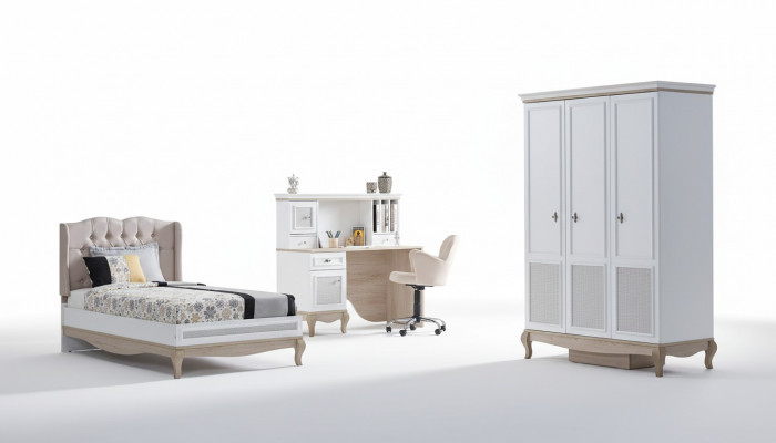 Children's youth room bed + desk + wardrobe 3-piece