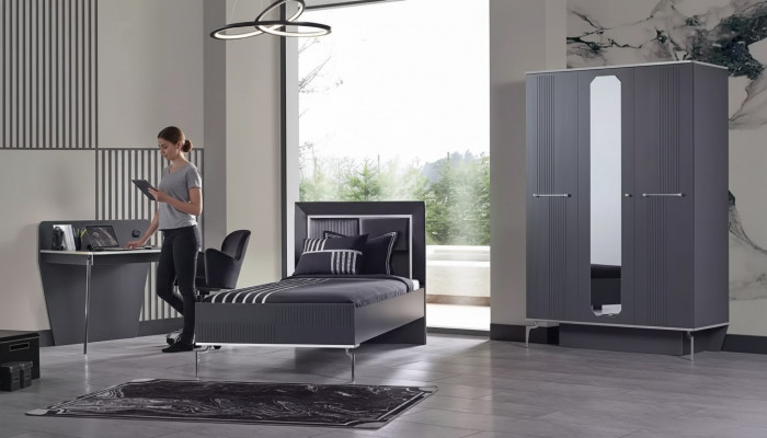 Design youth room bedroom set wardrobe bed desk 3-piece.