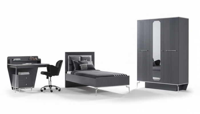 Design youth room bedroom set wardrobe bed desk 3-piece.