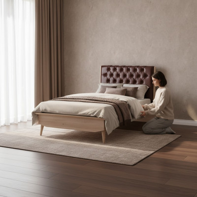 Loft Bed Wood Chesterfield 100x200cm Bed Frame Upholstered Headboard