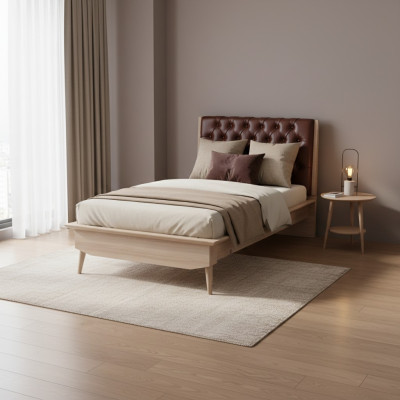 Loft Bed Wood Chesterfield 100x200cm Bed Frame Upholstered Headboard