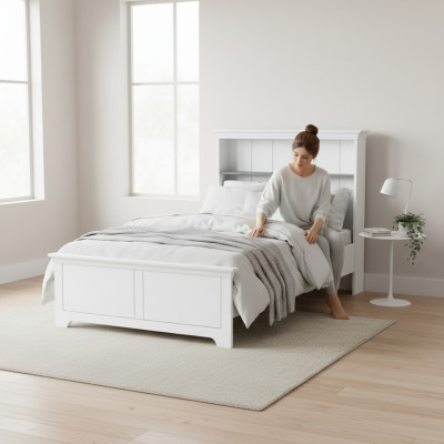 Wooden bed bedroom design luxury furniture youth room white classic