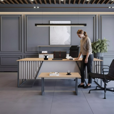 Bright Gray Office Furniture Office Furniture Set Desk Cabinet 3-piece