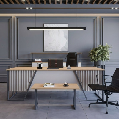 Bright Gray Office Furniture Office Furniture Set Desk Cabinet 3-piece