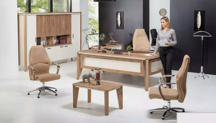 Office furniture furnishings desk filing cabinet coffee table table cabinet 3-piece set.