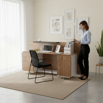 Modern reception desk luxury office wooden furniture brown reception stylish
