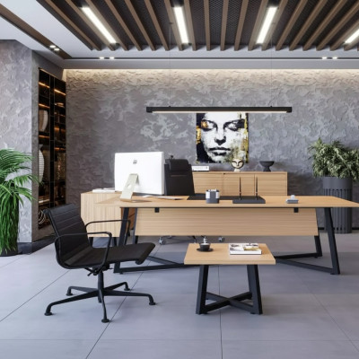 Modern office set desk coffee table file cabinet chest of drawers 4-piece.