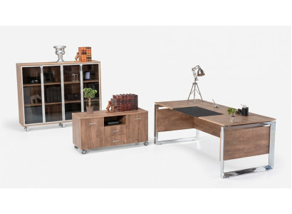 Office furniture set brown desk chest of drawers cabinet 3-piece set furniture