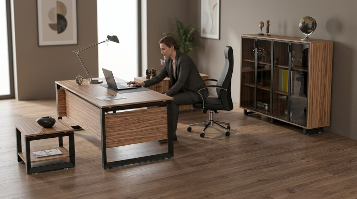 Office furniture desk chest of drawers filing cabinet coffee table set of 4 pieces.