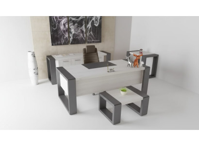 Gray office furniture desk file cabinet dresser coffee table 3-piece set