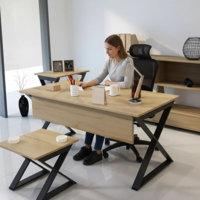 Modern light brown wooden table, work desks office furniture, designer desk