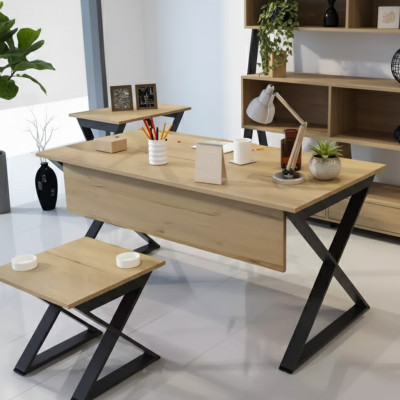 Modern light brown wooden table, work desks office furniture, designer desk