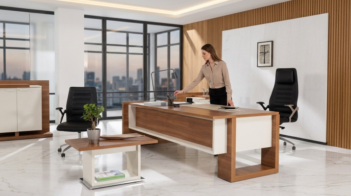Chef desk writing desk brown office table set office furniture 3-piece complete