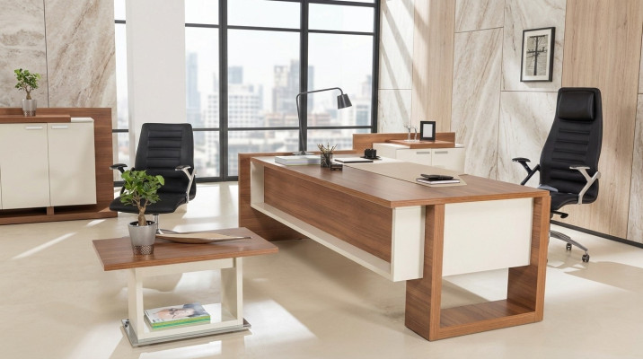 Chef desk writing desk brown office table set office furniture 3-piece complete