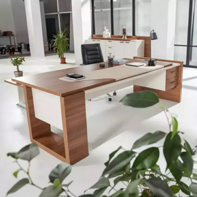 Modern desk luxury office furniture brown wood drawers exclusive