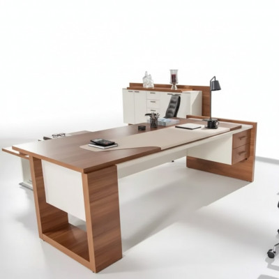 Modern desk luxury office furniture brown wood drawers exclusive