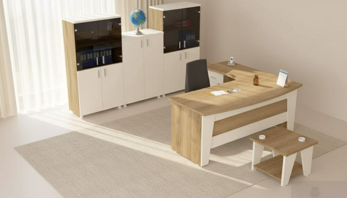 Office furniture: corner desk, desk, coffee table, 3 filing cabinets, 6-piece set