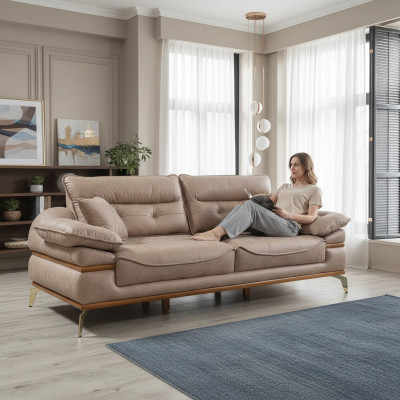 Modern brown sofa in the living room Exclusive 3-seater sofa
