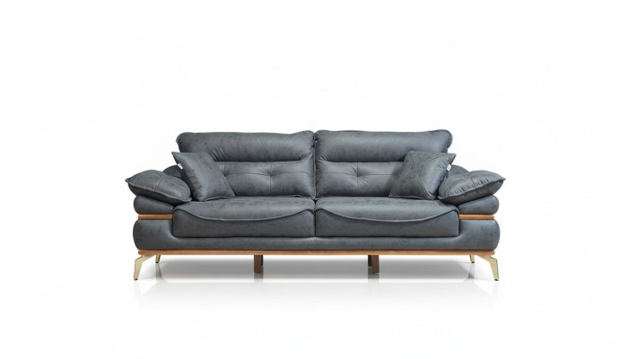 Modern designer gray living room with 3-seater sofa and new armchair