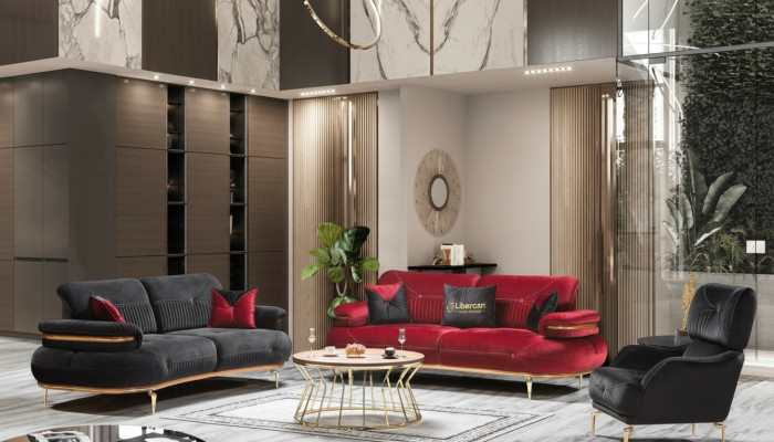 Modern living room furniture set upholstered sofa armchair modern 3-piece set