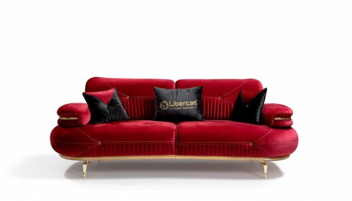 Exclusive 3-seater sofa fabric seat modern textile furniture red color new