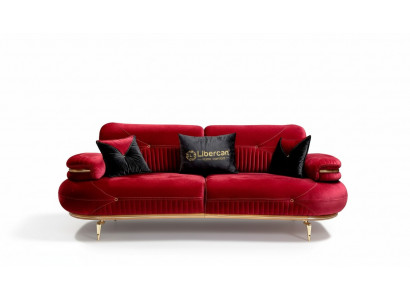 Exclusive 3-seater sofa fabric seat modern textile furniture red color new