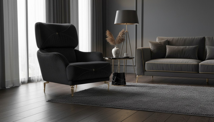 Exclusive textile armchair black single sofa modern upholstery new