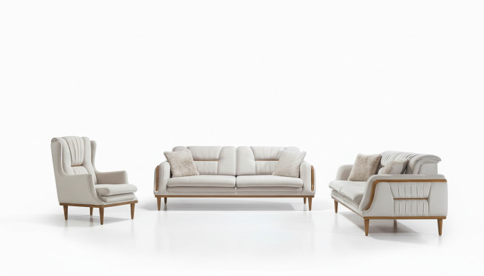 Modern white luxury sofa for living room and 1-seater armchair
