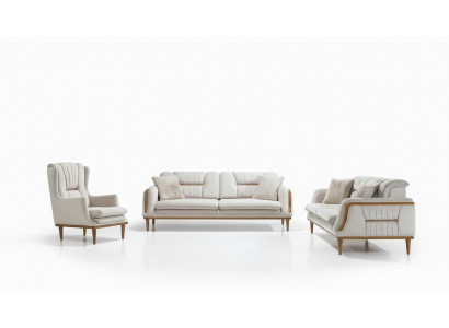 Modern white luxury sofa for living room and 1-seater armchair