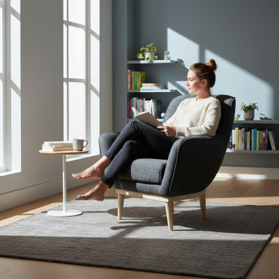 Gray Exclusive Textile Armchair Upholstered Furniture Single-Seater Living Room