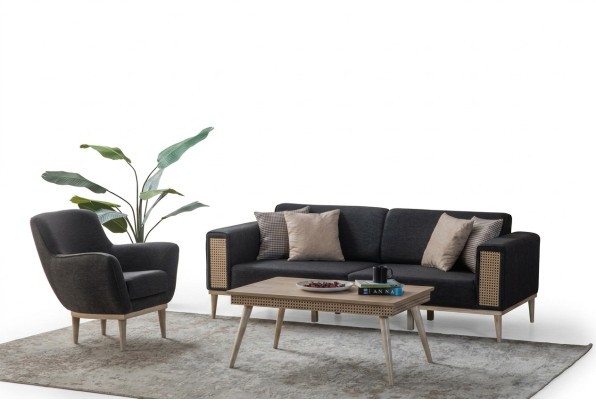 Gray living room set luxury three-seater upholstered armchair style textile furniture