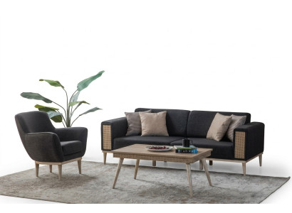 Gray living room set luxury three-seater upholstered armchair style textile furniture