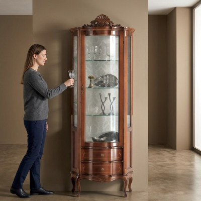 Luxurious high-quality showcase made of brown wood Classic furniture
