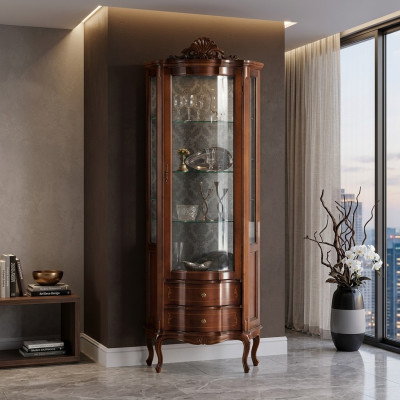Luxurious high-quality showcase made of brown wood Classic furniture