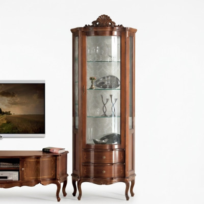 Luxurious high-quality showcase made of brown wood Classic furniture