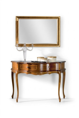 Luxurious wooden console table in the bedroom, classic brown lamp
