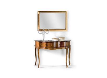 Luxurious wooden console table in the bedroom, classic brown lamp