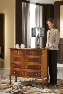 Designer classic wooden dresser with 4 drawers, brown, living room furniture