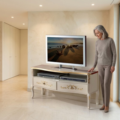 Classic White RTV Cabinet Wooden Furniture Living Room Console Design