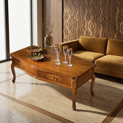 Classic Brown Wood Coffee Table Luxury Design with Drawers New