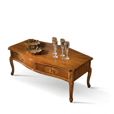 Classic Brown Wood Coffee Table Luxury Design with Drawers New
